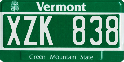 VT license plate XZK838