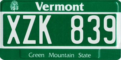 VT license plate XZK839