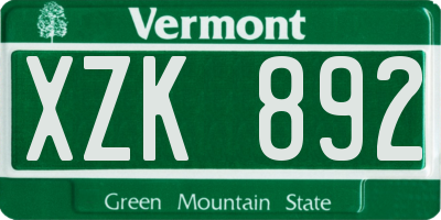 VT license plate XZK892