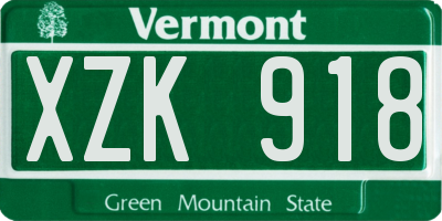 VT license plate XZK918
