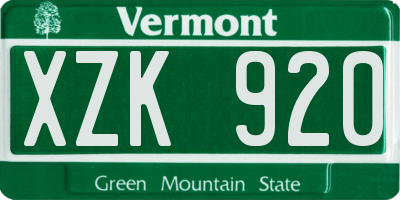 VT license plate XZK920