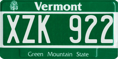 VT license plate XZK922
