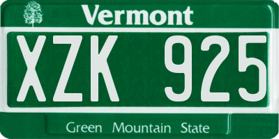 VT license plate XZK925
