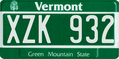 VT license plate XZK932