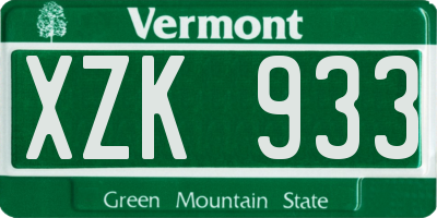 VT license plate XZK933