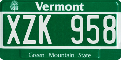 VT license plate XZK958