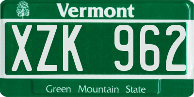 VT license plate XZK962