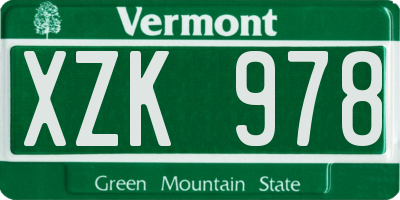 VT license plate XZK978