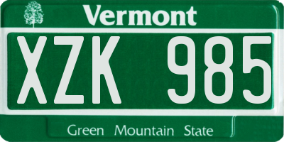 VT license plate XZK985