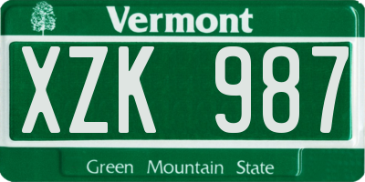 VT license plate XZK987