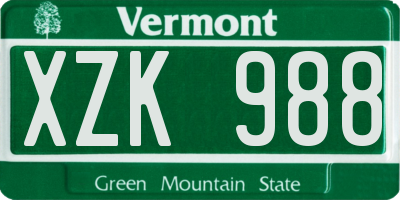 VT license plate XZK988
