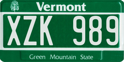 VT license plate XZK989