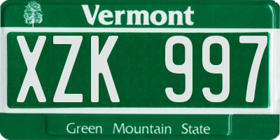 VT license plate XZK997