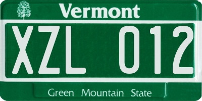VT license plate XZL012