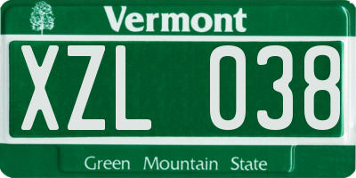 VT license plate XZL038