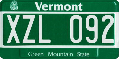 VT license plate XZL092