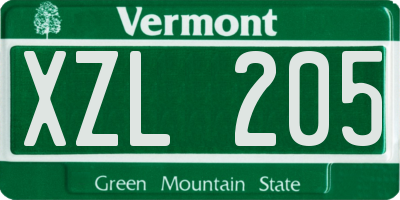 VT license plate XZL205