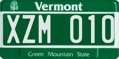 VT license plate XZM010