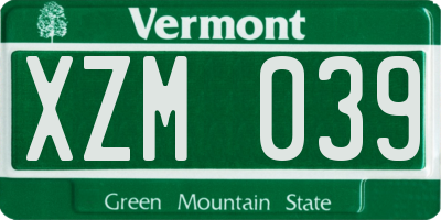 VT license plate XZM039