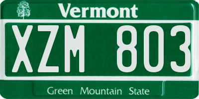 VT license plate XZM803
