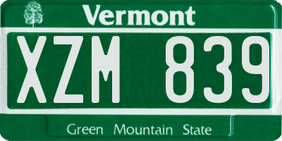 VT license plate XZM839