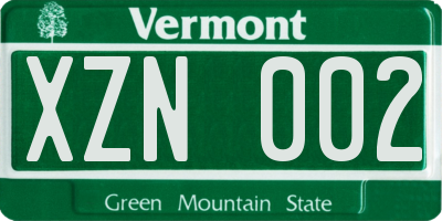 VT license plate XZN002