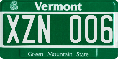 VT license plate XZN006