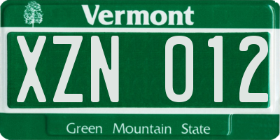 VT license plate XZN012
