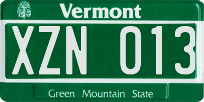 VT license plate XZN013