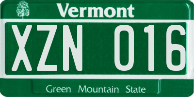 VT license plate XZN016