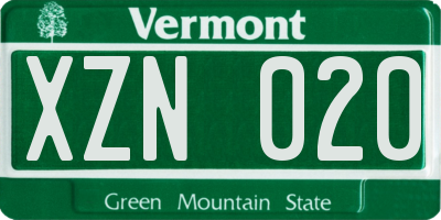 VT license plate XZN020