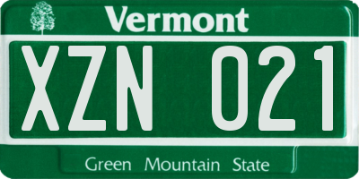 VT license plate XZN021
