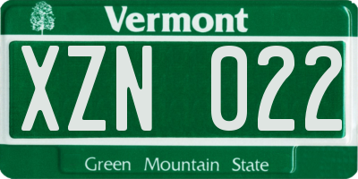 VT license plate XZN022