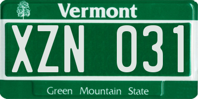 VT license plate XZN031