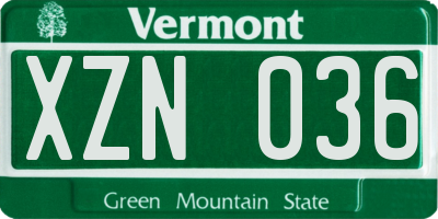 VT license plate XZN036