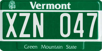 VT license plate XZN047
