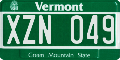 VT license plate XZN049