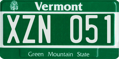 VT license plate XZN051