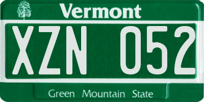 VT license plate XZN052