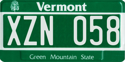 VT license plate XZN058