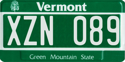 VT license plate XZN089