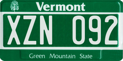 VT license plate XZN092