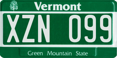 VT license plate XZN099