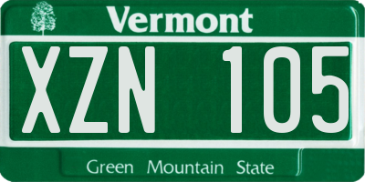 VT license plate XZN105