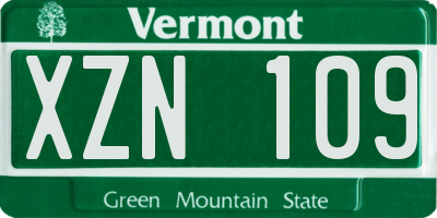 VT license plate XZN109
