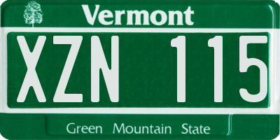 VT license plate XZN115