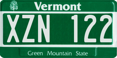VT license plate XZN122