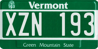 VT license plate XZN193