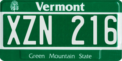 VT license plate XZN216