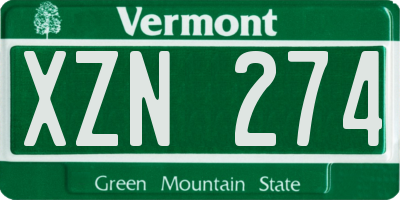 VT license plate XZN274